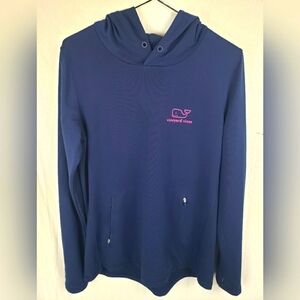 Vineyard Vines Navy And Pink Long Sleeve Hooded Shirt with Pockets Sz S